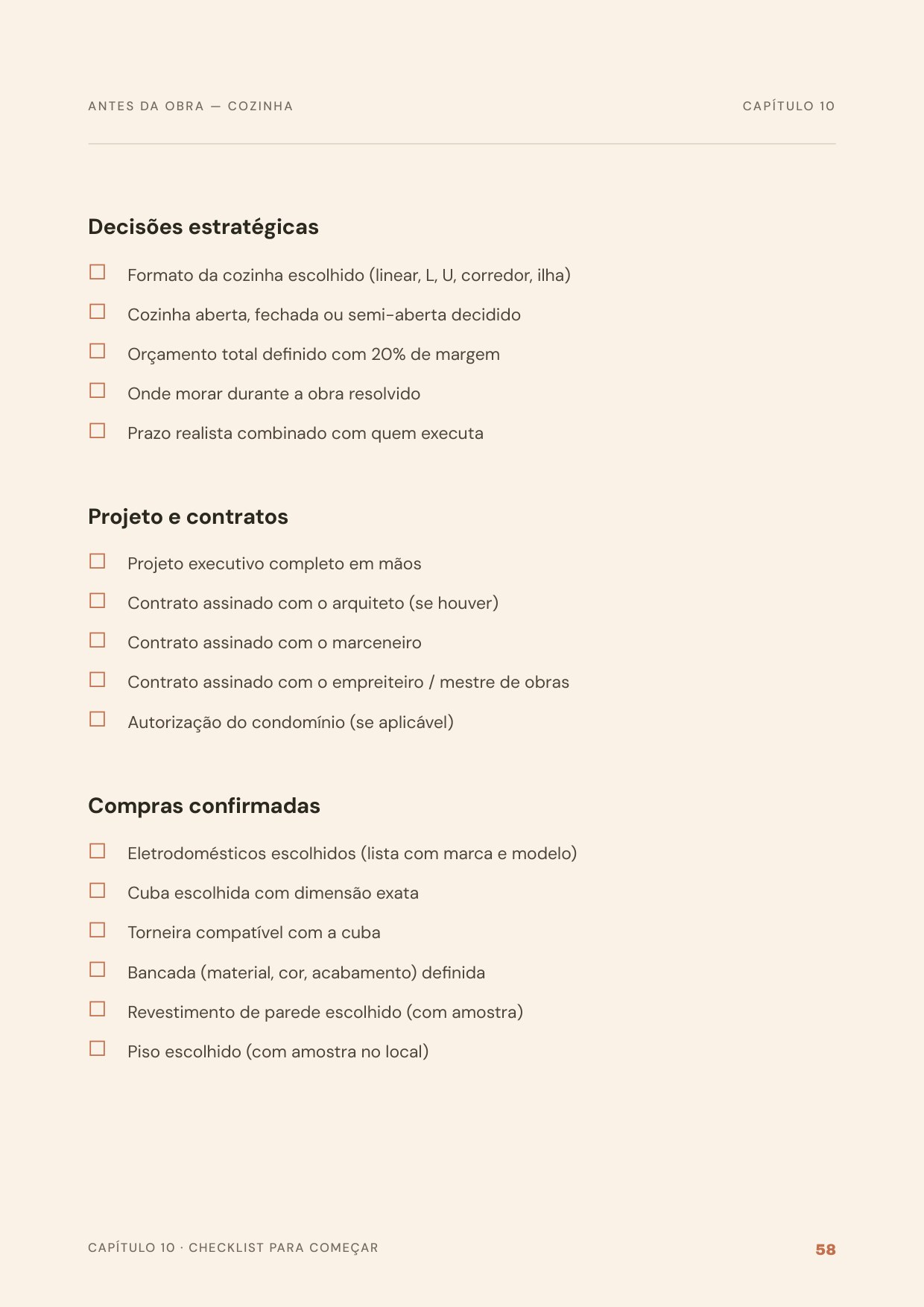 Checklist para começar a cozinha
